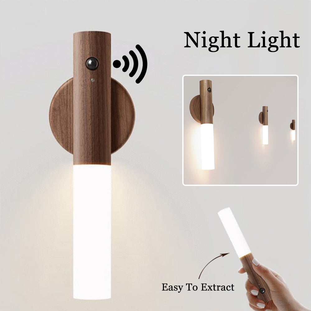 Auto LED USB Magnetic Wood Wireless Night Light Corridors Porch Lights PIR Motion Sensor Wall Light Cabinet Lamp - Glow Home