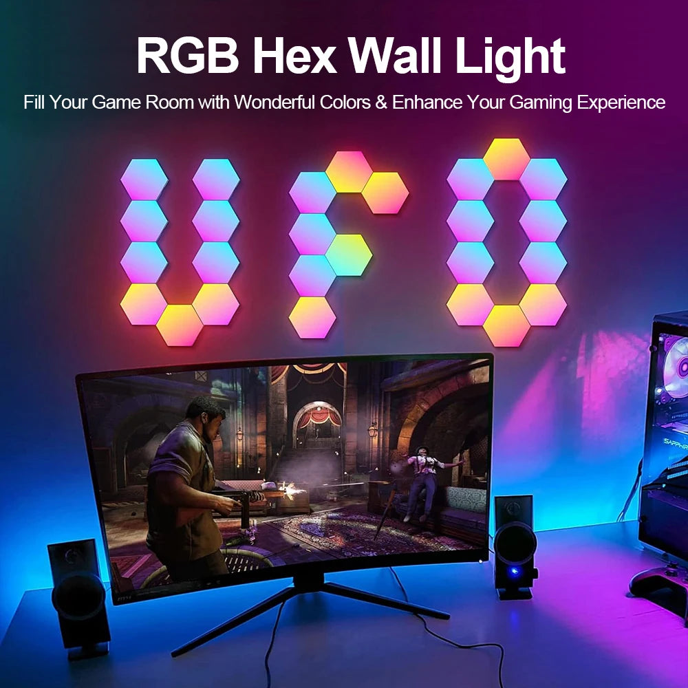 Multicoloured RGB Smart Hexagon Wall Lamps - Glow Home