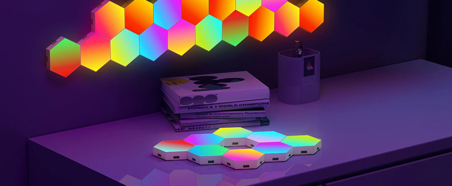 Multicoloured RGB Smart Hexagon Wall Lamps - Glow Home