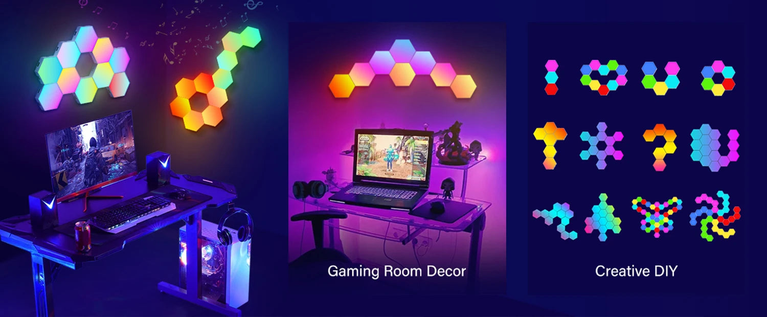 Multicoloured RGB Smart Hexagon Wall Lamps - Glow Home