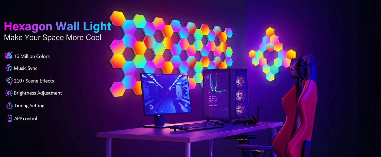 Multicoloured RGB Smart Hexagon Wall Lamps - Glow Home