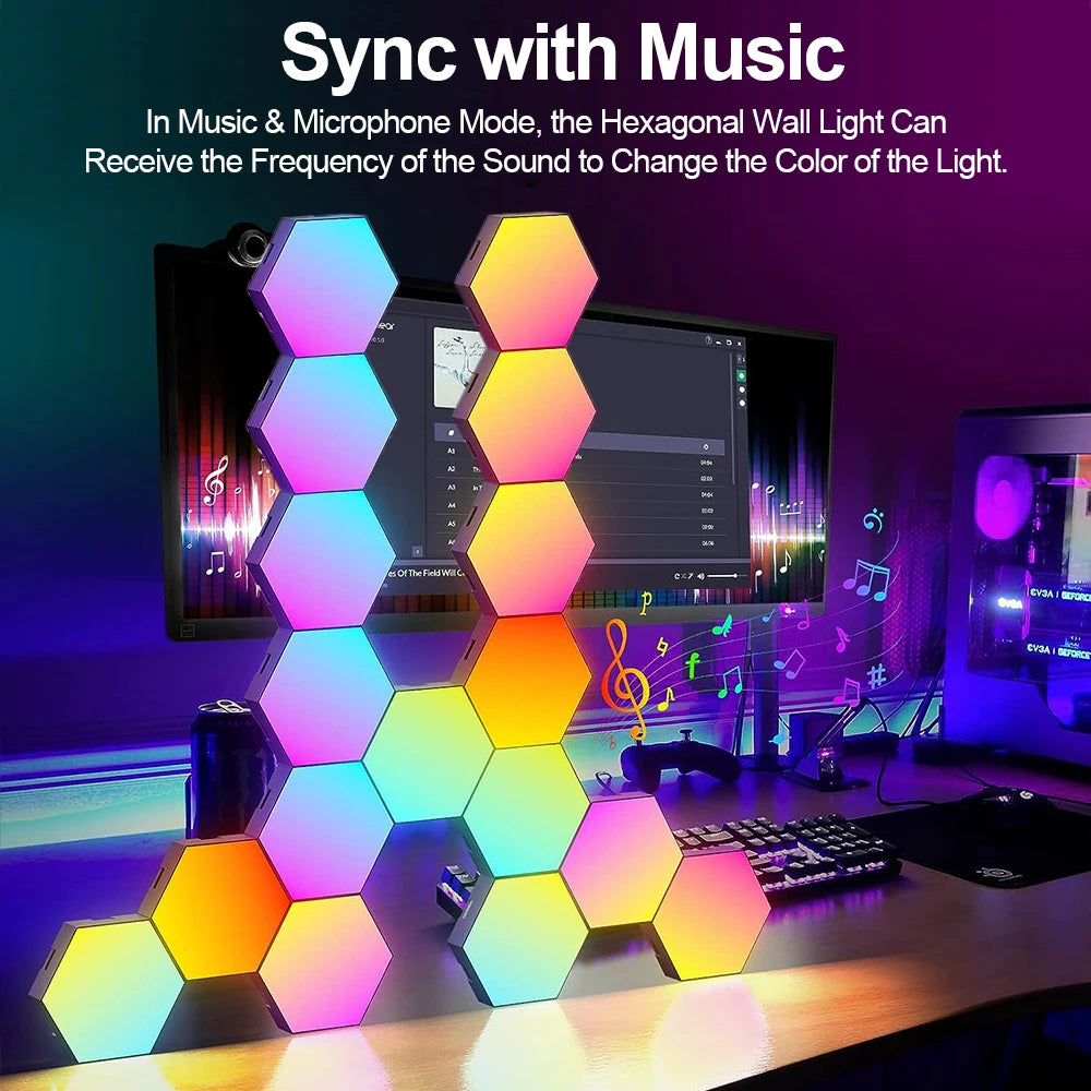 Multicoloured RGB Smart Hexagon Wall Lamps - Glow Home