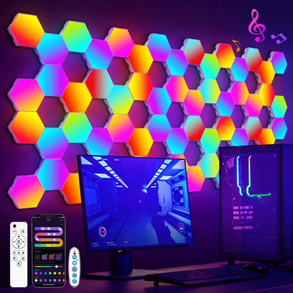 Multicoloured RGB Smart Hexagon Wall Lamps - Glow Home